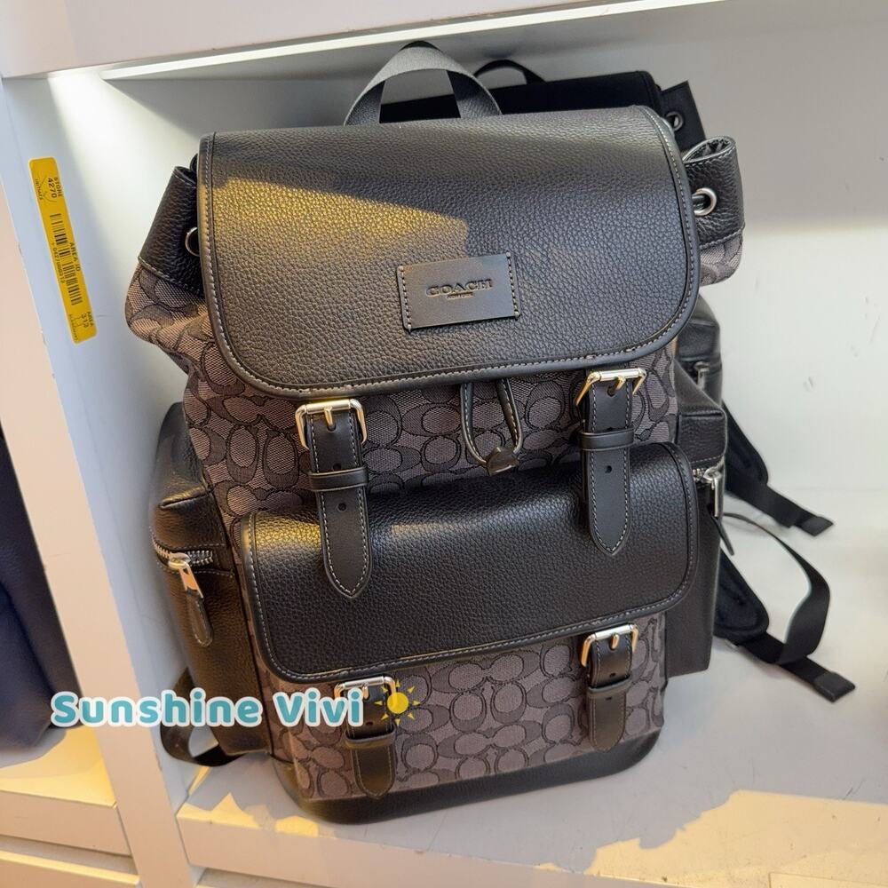 NWT Coach Men CBM50 Sprint Backpack In Signature Jacquard Charcoal/Black